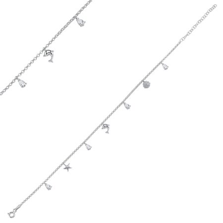 ANK103930-Dangle-Rolo-Chain-Charm-Anklet-925-Silver-Cubic-Zirconia