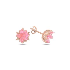 E94241-Lotus-Flower-Pink-CZ-Stud-Earrings-925-Silver-Cubic-Zirconia