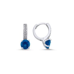 E96056-Solitaire-CZ-Huggie-Hoop-Earrings-925-Silver-Stone-Aqua-Marine-CZ-Light-Blue