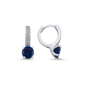 E96056-Solitaire-CZ-Huggie-Hoop-Earrings-925-Silver-Stone-Sapphire-CZ-Navy-Blue