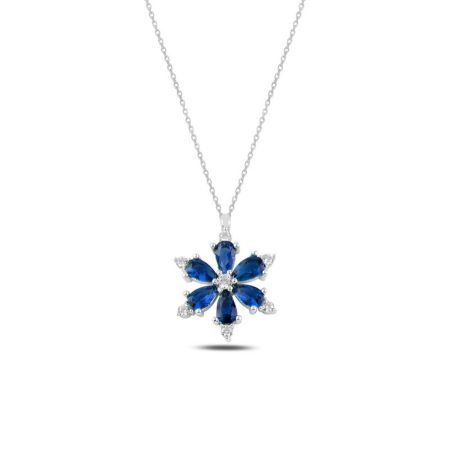 N97161-Lotus-Flower-Sapphire-CZ-Necklace-925-Silver-Cubic-Zirconia