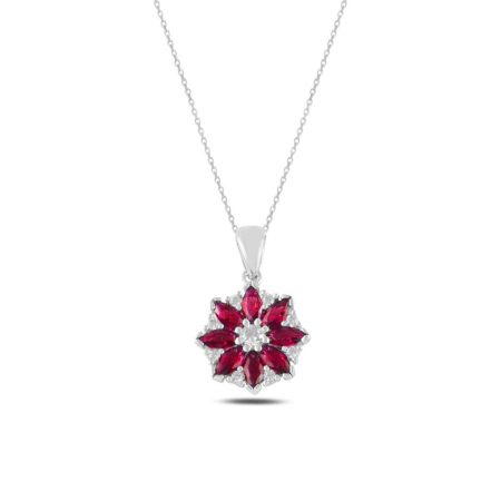 N99227-Flower-Ruby-CZ-Necklace-925-Silver-Cubic-Zirconia