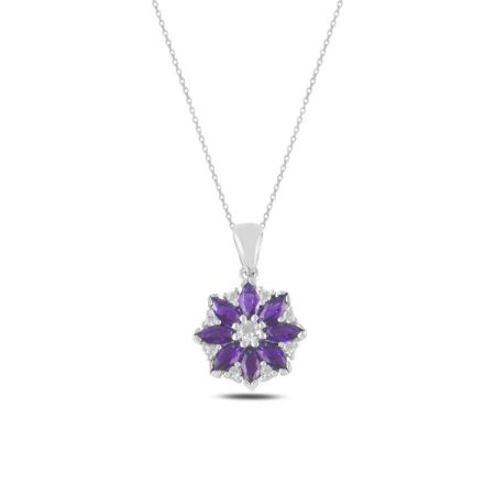 N99270-Flower-CZ-Necklace-925-Silver-Cubic-Zirconia